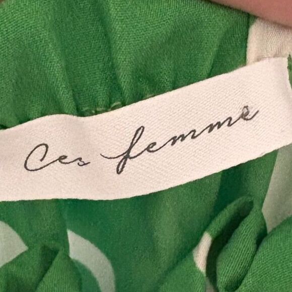 Ces Femme Bold Polka Dot Sleeveless Blouse Ruffle Trim Twee Green Size Small - Picture 3 of 4